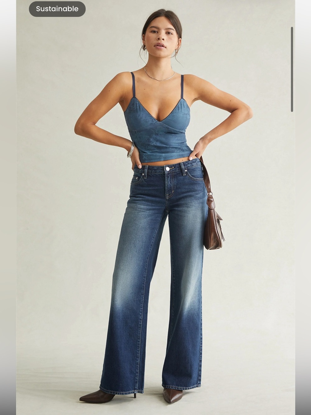 PACSUN Casey Low Rise Baggy Jeans Rhinestone Dark Blue